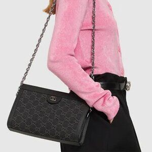 NWT Gucci Ophidia Shoulder Bag GG Denim Frame Bag Chain Strap 503877